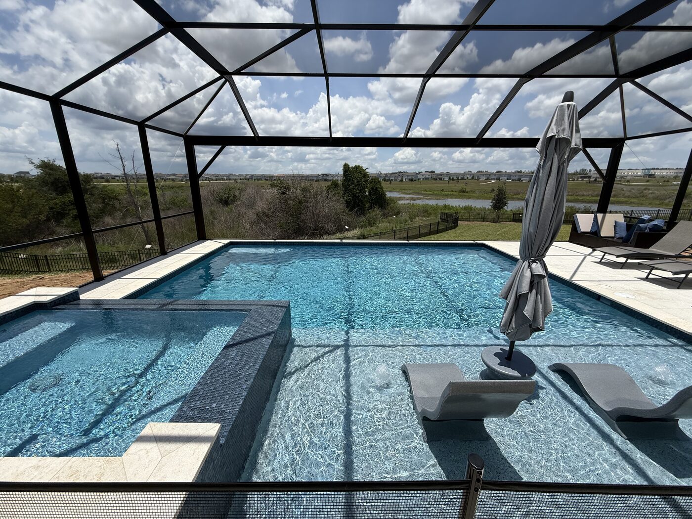 Screened pool enclosure serviced by Splash Theory