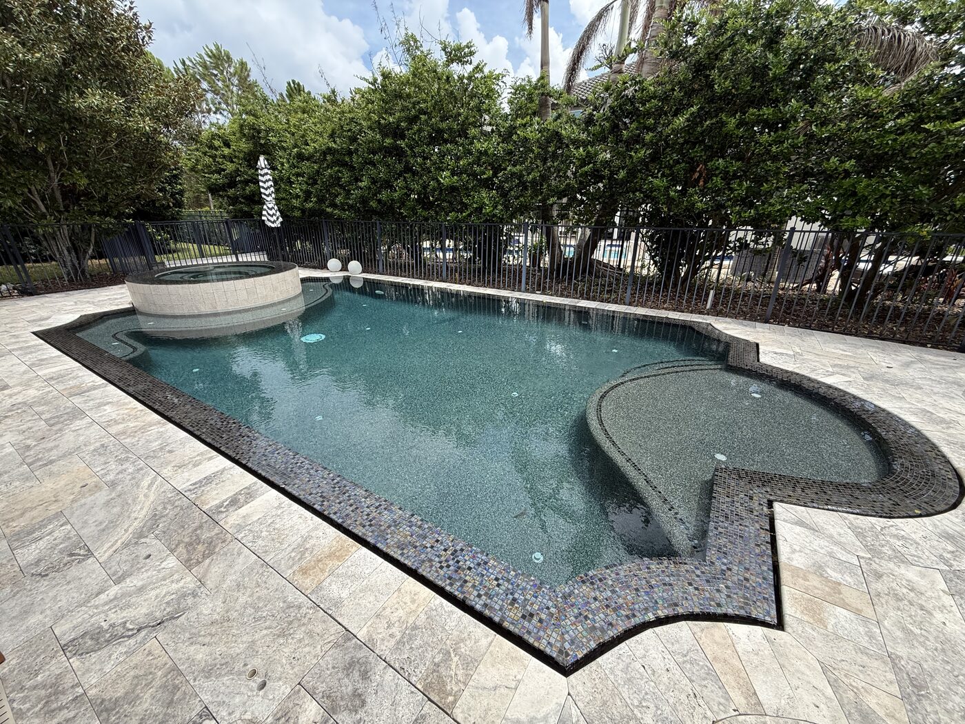Clean pool deck and sparkling water